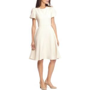 Gal Meets Glam Krista Cream Puff Sleeve Crepe Fit & Flare Dress Size 6